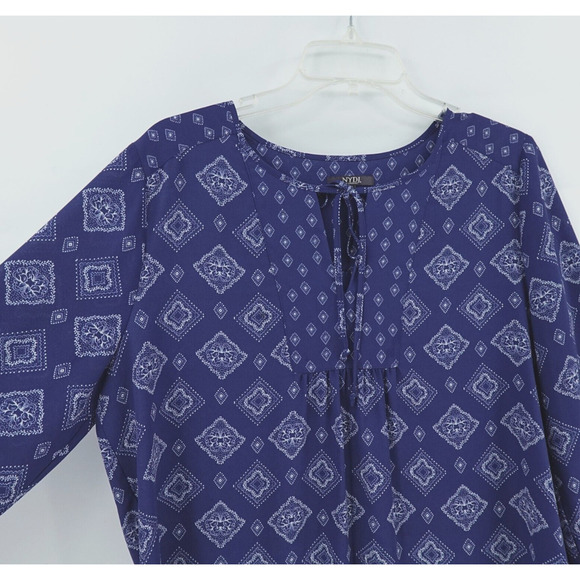 NYDJ Peasant Top Womens Small Blue Geo Print Flowy Boho Chic - Picture 4 of 14